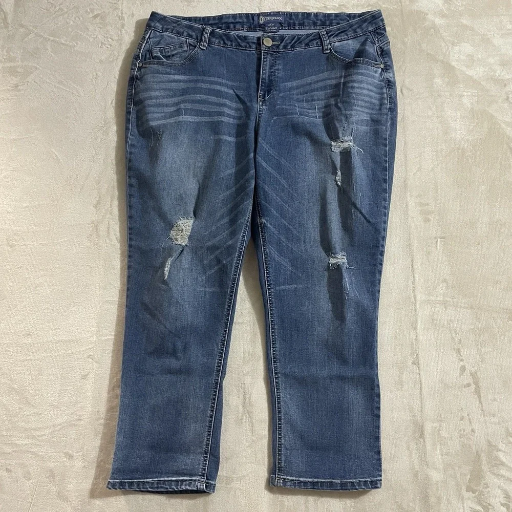 Democracy Jeans Womens Plus 18W Straight Leg‎ Blue Denim Distressed Medium Wash